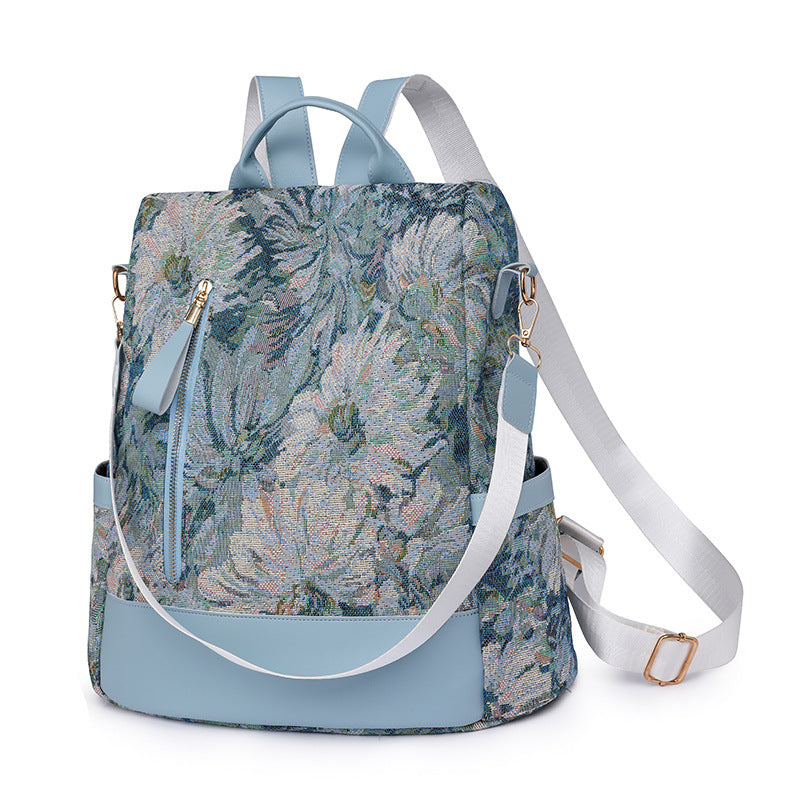 Pagezol Anti-Theft Vibrant Floral Women's Backpack (Sky Blue)