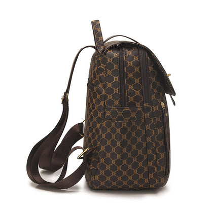 Anti-theft Geometric Pattern Leather Women's Backpack (Brown)