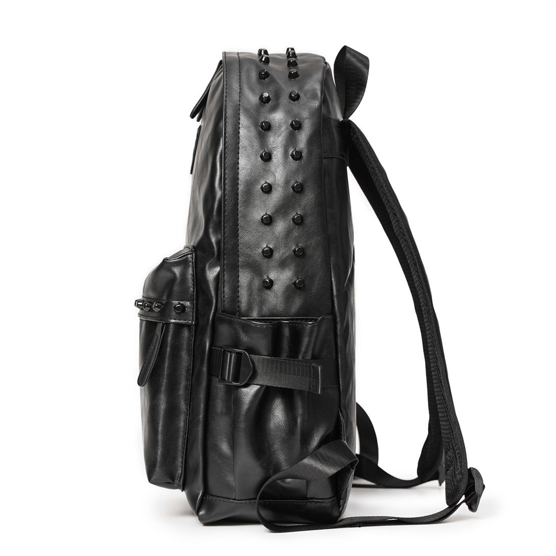 Fashionable Black Leather Punk Style Backpack