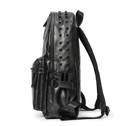 Fashionable Black Leather Punk Style Backpack