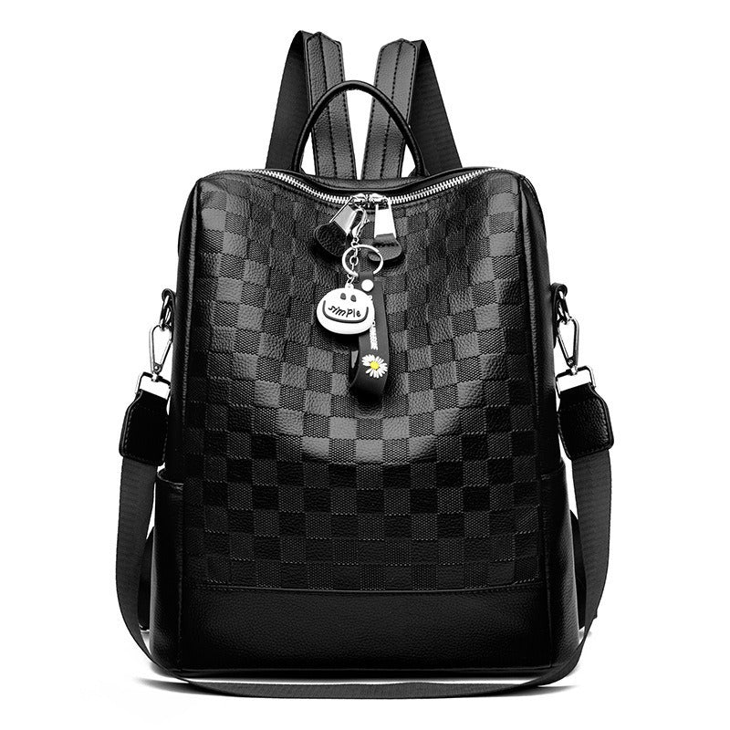 Checkerboard Patterned Leather Women's Backpack (Black)