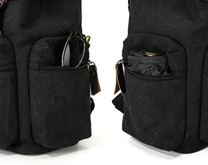 ZHONGZHUO Vintage Drawstring Canvas Rucksack Backpack (Black)