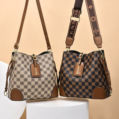 Fashionable Versatile Bucket Women's Shoulder Bag (Coffee)
