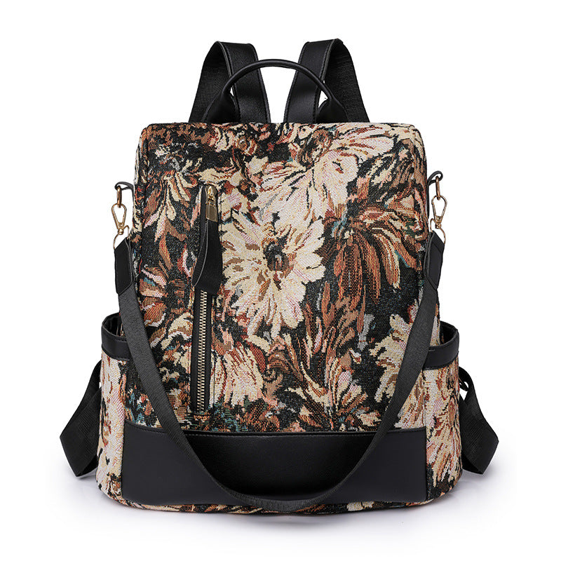 Pagezol Anti-Theft Vibrant Floral Women's Backpack (Brown)