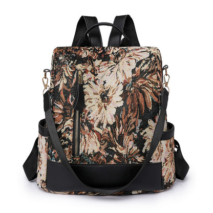 Pagezol Anti-Theft Vibrant Floral Women's Backpack (Brown)