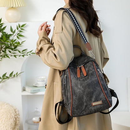 Vintage PU Leather Women's Backpack (Black)
