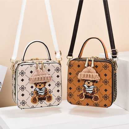 Fashionable Rivet Printed Small Square Bag (White)
