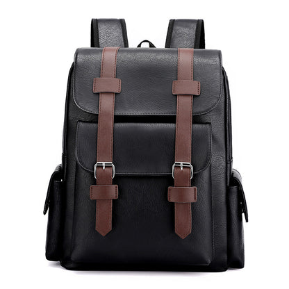 PU Leather Casual Brown Straps Backpack (Black)