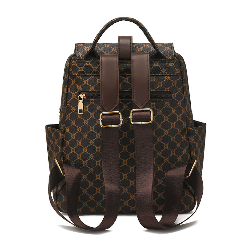 Anti-theft Geometric Pattern Leather Women's Backpack (Brown)