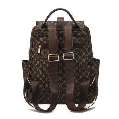 Anti-theft Geometric Pattern Leather Women's Backpack (Brown)