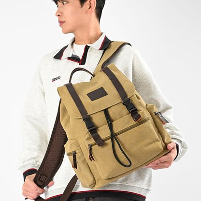 ZHONGZHUO Vintage Drawstring Canvas Rucksack Backpack (Khaki)