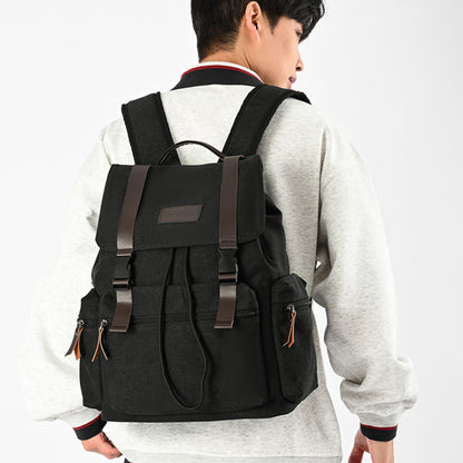 ZHONGZHUO Vintage Drawstring Canvas Rucksack Backpack (Black)