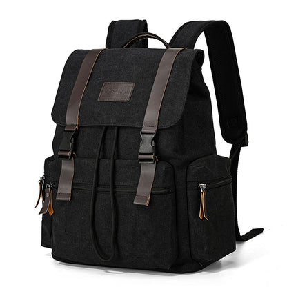 ZHONGZHUO Vintage Drawstring Canvas Rucksack Backpack (Black)