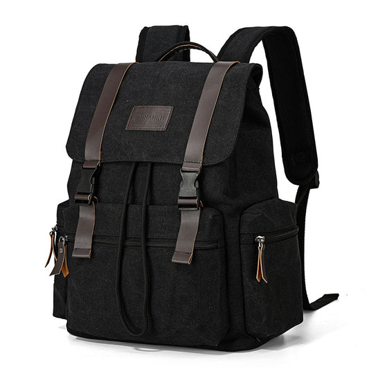ZHONGZHUO Vintage Drawstring Canvas Rucksack Backpack (Black)
