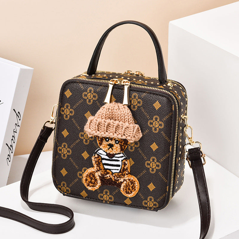 Fashionable Rivet Printed Small Square Bag (Brown)