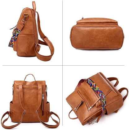 Retro PU Leather Women's Backpack (Brown)