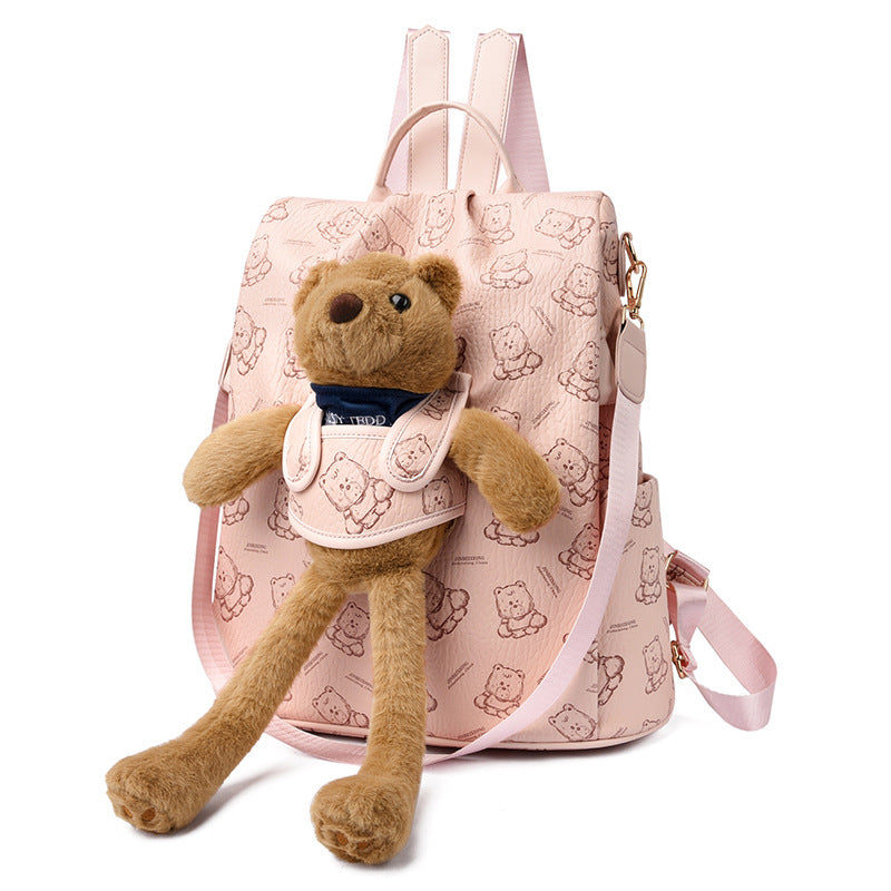 Noisy Teddy Bear Pattern Women's Backpack (Pink)