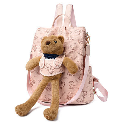 Noisy Teddy Bear Pattern Women's Backpack (Pink)