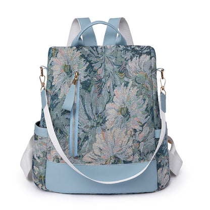 Pagezol Anti-Theft Vibrant Floral Women's Backpack (Sky Blue)
