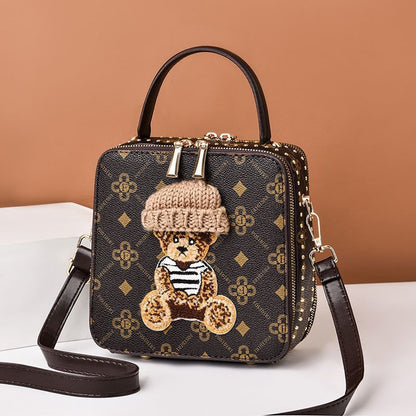 Fashionable Rivet Printed Small Square Bag (Brown)