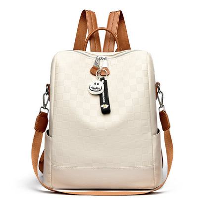 Checkerboard Patterned Leather Women's Backpack (White)