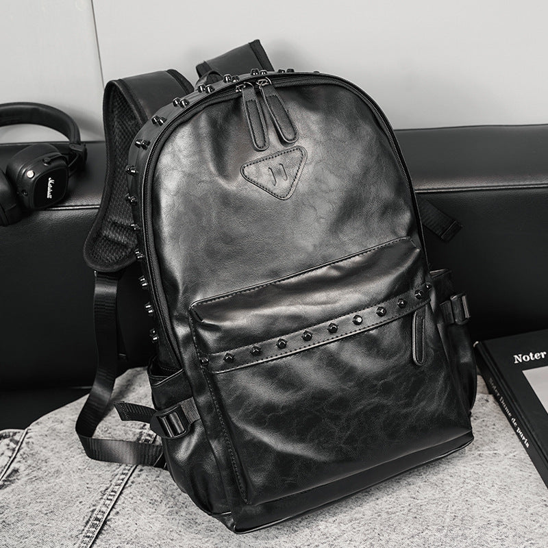 Fashionable Black Leather Punk Style Backpack