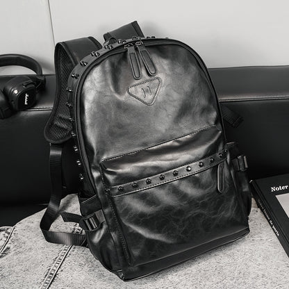 Fashionable Black Leather Punk Style Backpack
