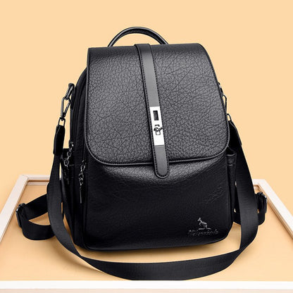 Vintage Style Women's Soft Leather Backpack (Black)
