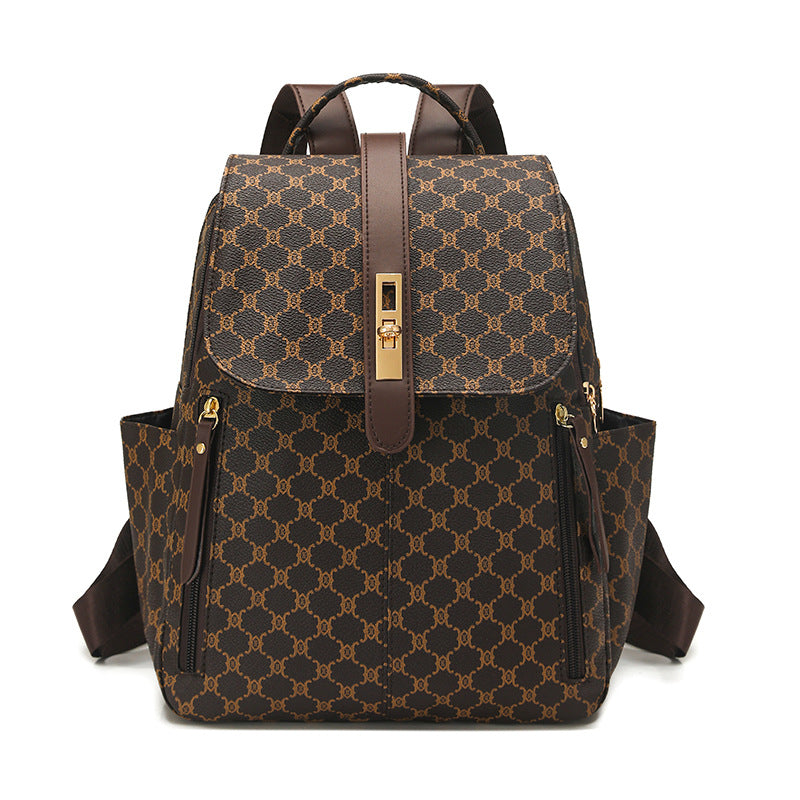Anti-theft Geometric Pattern Leather Women's Backpack (Brown)