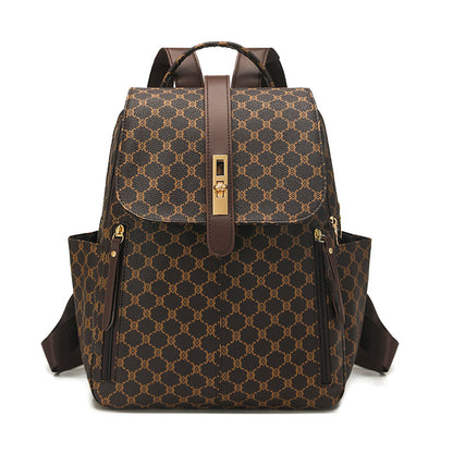 Anti-theft Geometric Pattern Leather Women's Backpack (Brown)