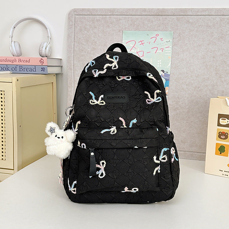 Bentubao Nylon Quilted Pattern Colorful Backpack (Black)