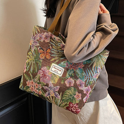 Nanxiao Vibrant Tapestry Floral Pattern Tote Bag (Brown)