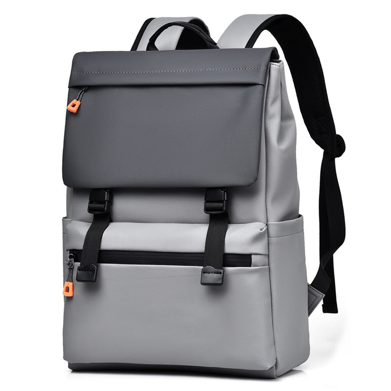 KABINU Commuter Orange Zipper Leather Backpack (Light Grey)