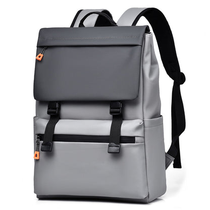 KABINU Commuter Orange Zipper Leather Backpack (Light Grey)