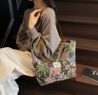 Nanxiao Vibrant Tapestry Floral Pattern Tote Bag (Brown)