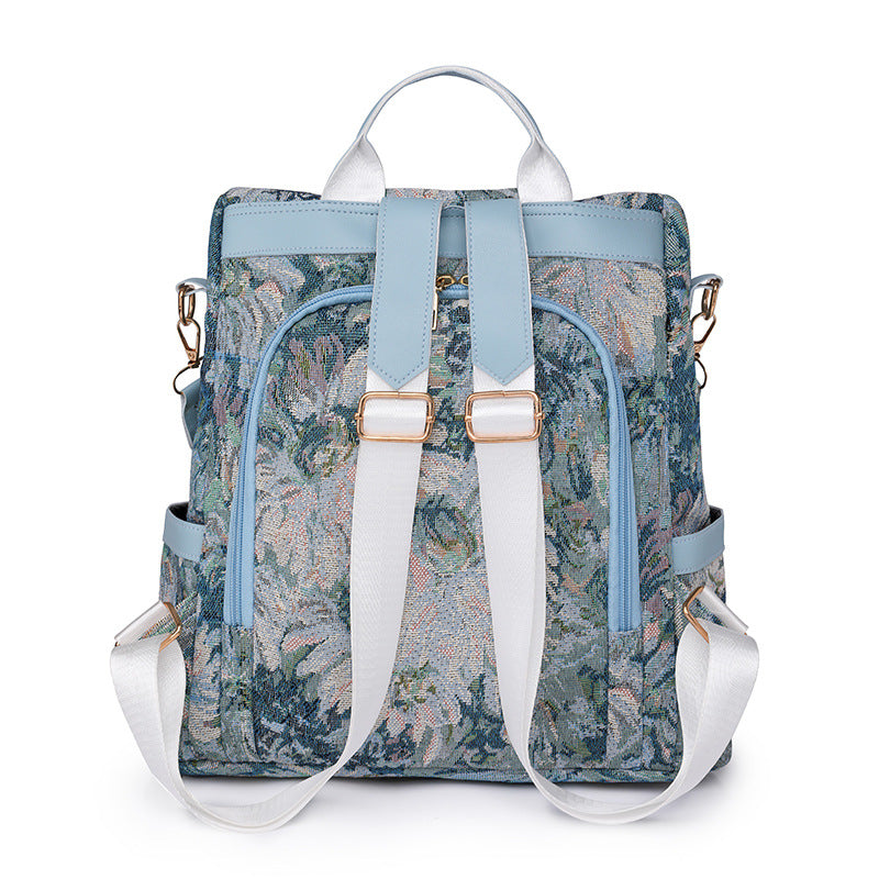 Pagezol Anti-Theft Vibrant Floral Women's Backpack (Sky Blue)
