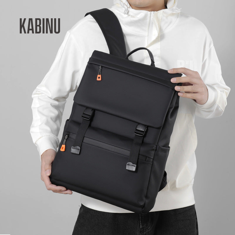 KABINU Commuter Orange Zipper Leather Backpack (Black)