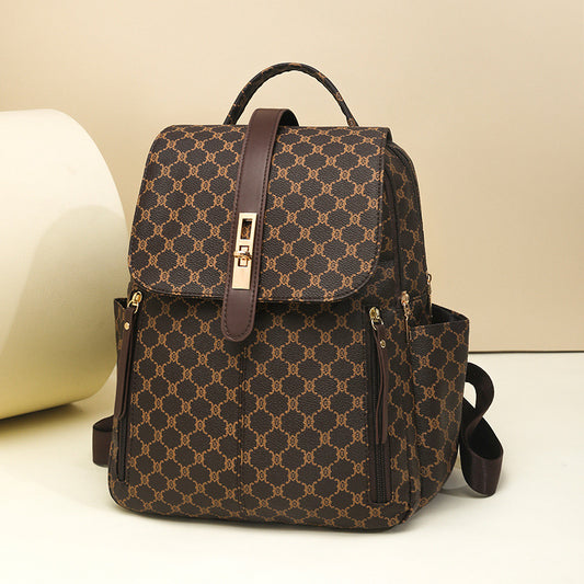 Anti-theft Geometric Pattern Leather Women's Backpack (Brown)