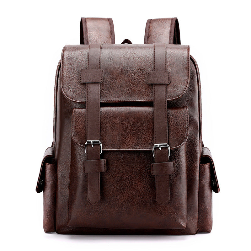 PU Leather Casual Brown Straps Backpack (Brown)