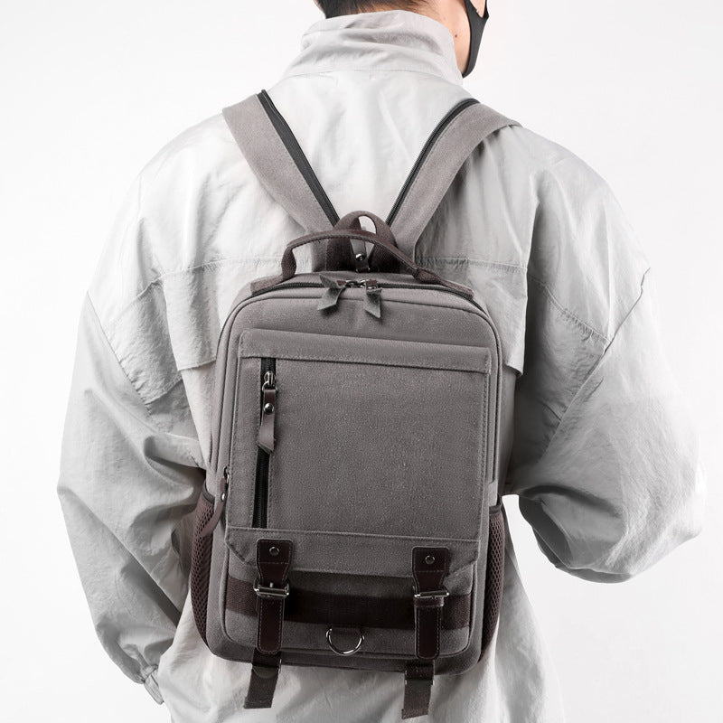 2-in-1 Functional Canvas Crossbody Sling Bag Backpack (Grey)