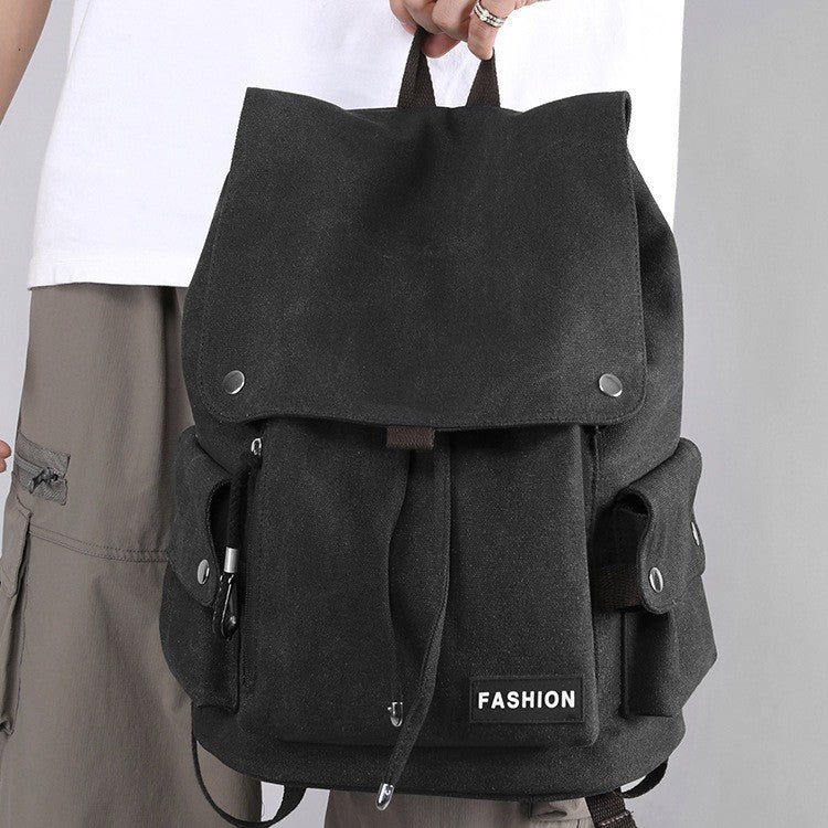 Vintage Canvas Fabric Rucksack Backpack (Black)