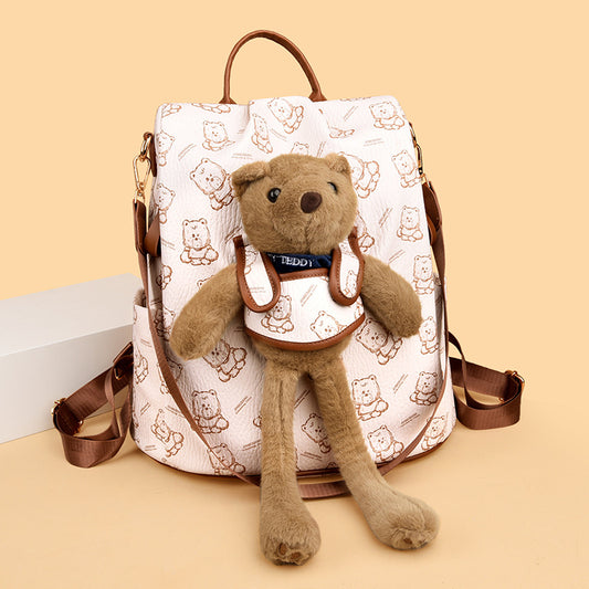 Noisy Teddy Bear Pattern Women's Backpack (Off White)