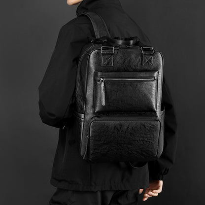 Casual Multifunctional Leather Backpack (Black)