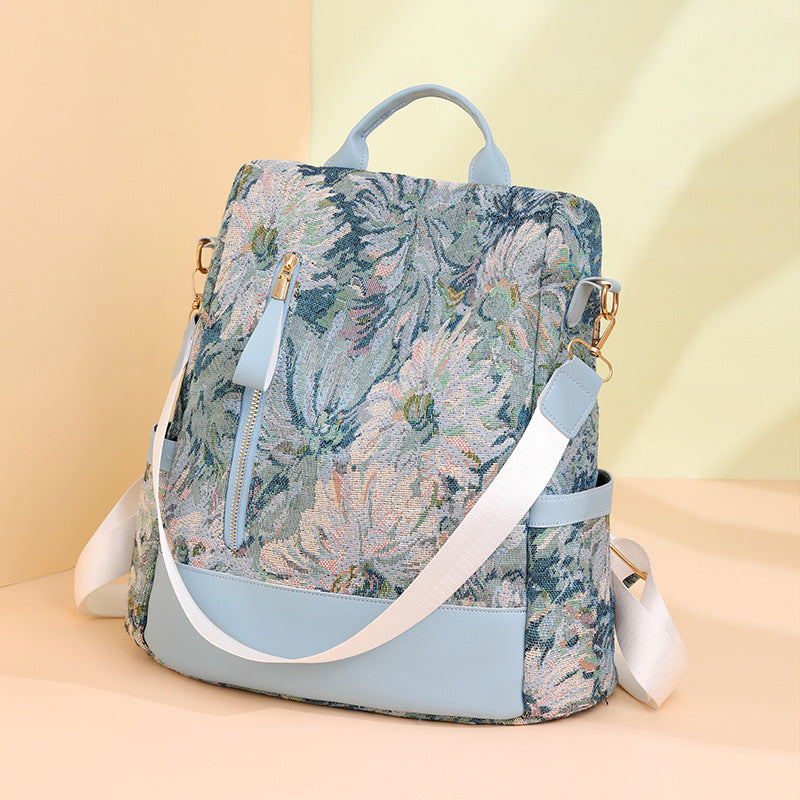 Pagezol Anti-Theft Vibrant Floral Women's Backpack (Sky Blue)