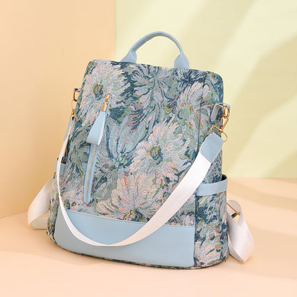 Pagezol Anti-Theft Vibrant Floral Women's Backpack (Sky Blue)