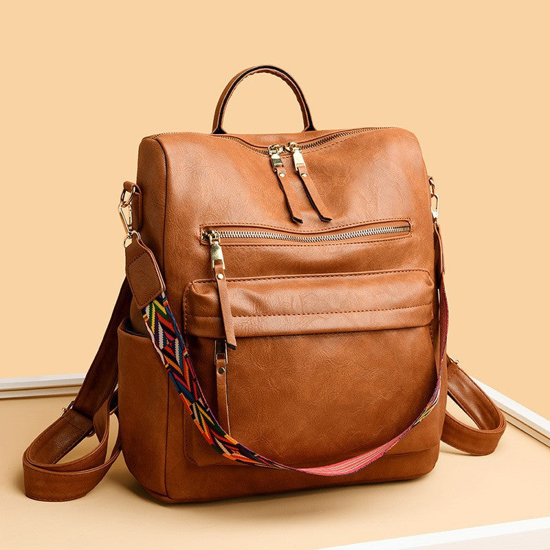Retro PU Leather Women's Backpack (Brown)