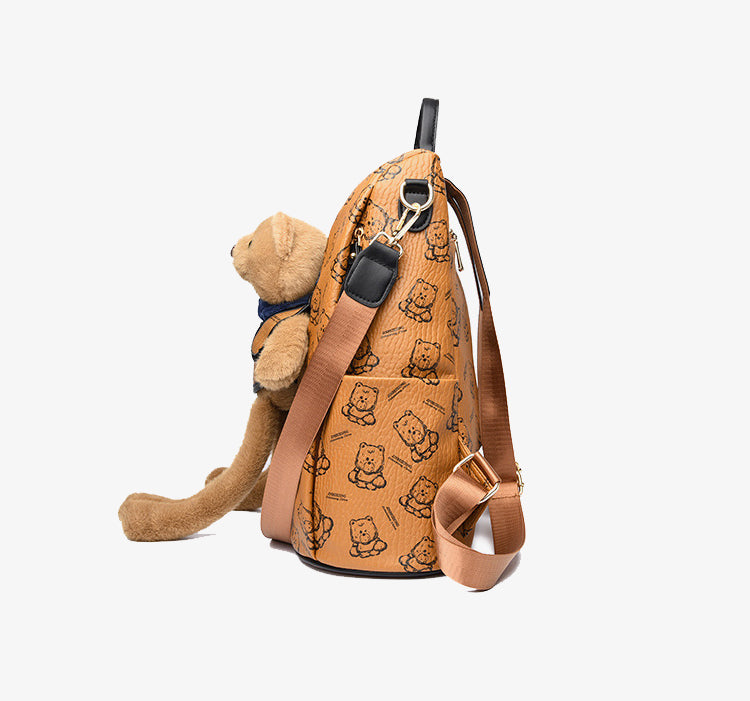 Noisy Teddy Bear Pattern Women's Backpack (Yellow)