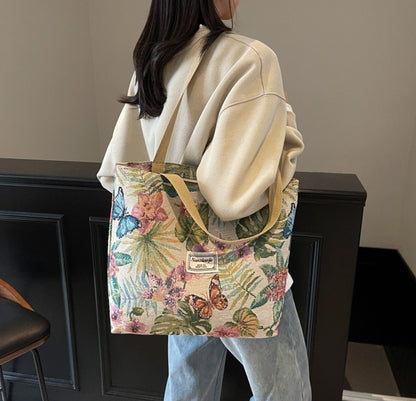 Nanxiao Vibrant Tapestry Floral Pattern Tote Bag (Khaki)
