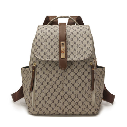 Anti-theft Geometric Pattern Leather Women's Backpack (Khaki)