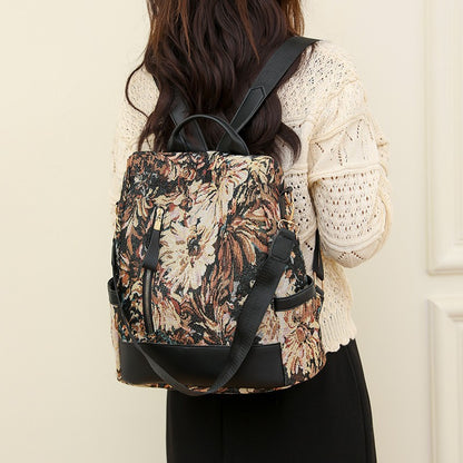 Pagezol Anti-Theft Vibrant Floral Women's Backpack (Brown)